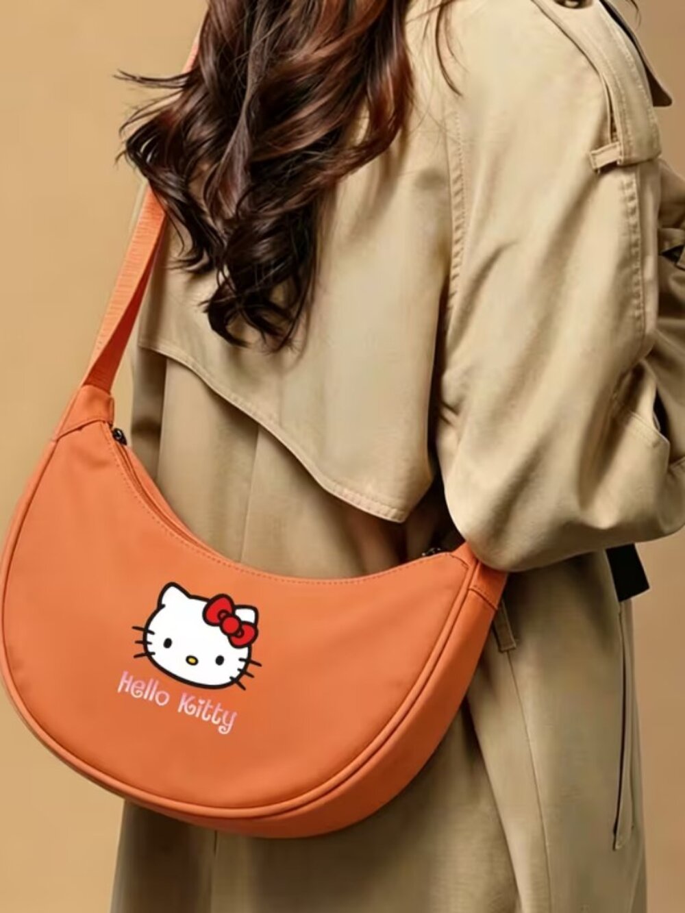 Hello Kitty Orange Crescent Shoulder Bag with Bow Graphic